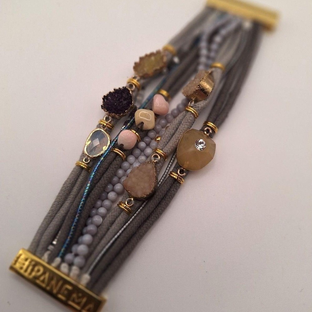 Hipanema multi strand bracelet bohemian ethnic natural stones magnetic gold tone - Picture 4 of 5